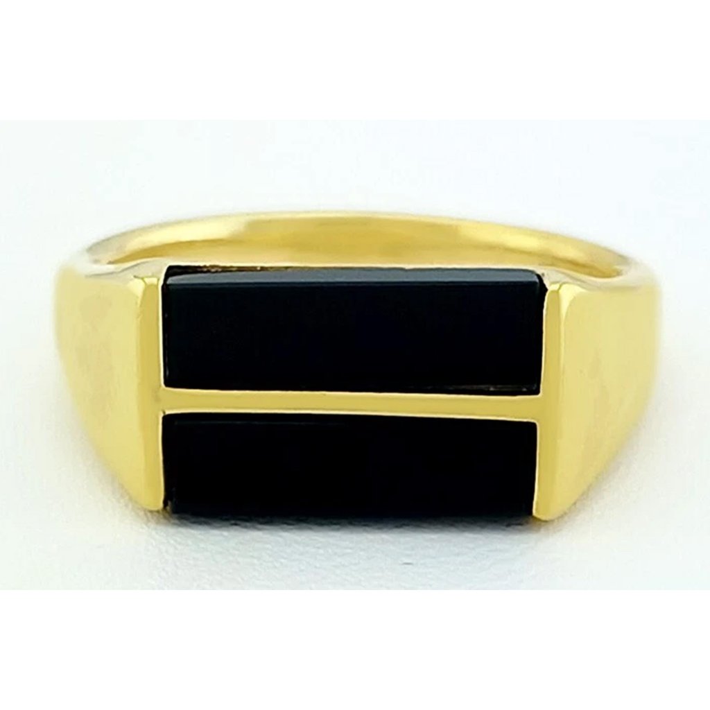 Miansai Genuine Duo Black Onyx Ring 14k Yellow Gold Plated